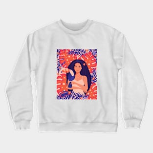 Tropical Girl with her Toucan Friend Crewneck Sweatshirt